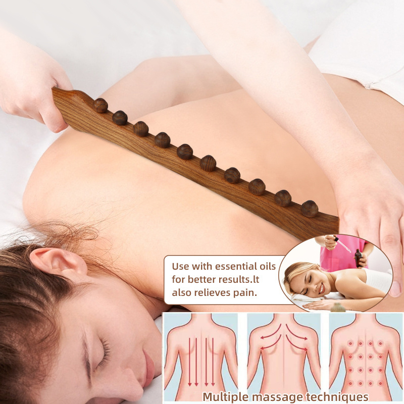 New Design Wholesale 10 Beads Massage Roller Stick Natural Wood Gua Sha Tool for Body Back SPA Massager