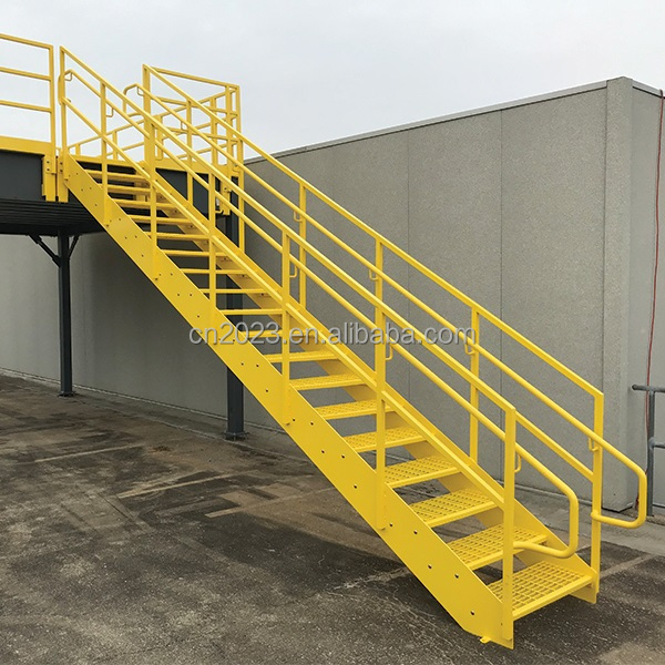 Outdoor Industrial Galvanized Steel Stair Metal Staircase with Balustrades & Handrails for Exterior Use