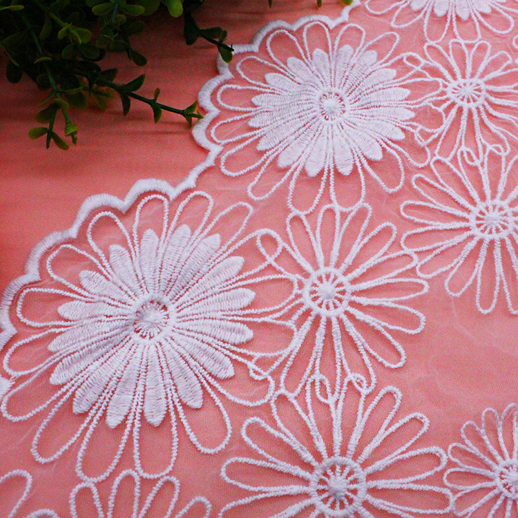 Custom Elegant white lace trim embroidery mesh flower fabric for underwear children's clothes