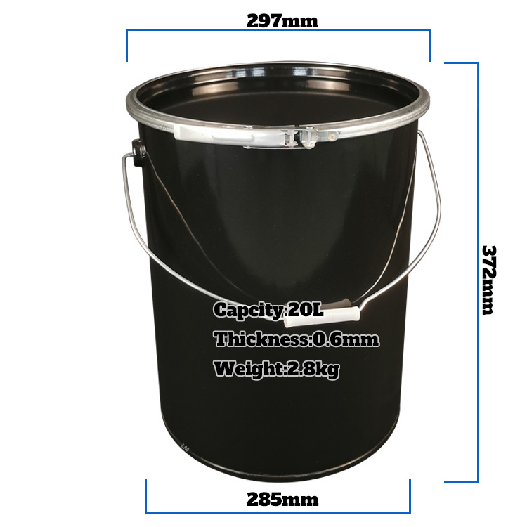 Black Iron Sheet Drums 20 Liter Steel 5 Gallon Barrel Bucket Recyclable Open Head Drum For Chemical