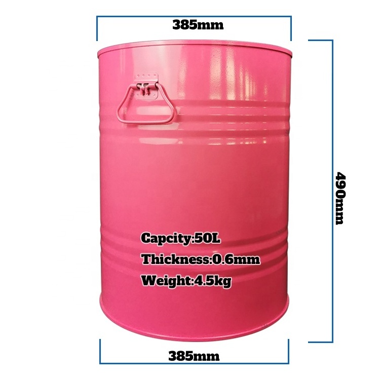 Steel 50L Drum Metal Recyclable Pink Oil Barrel Pail Screw Top Bucket For Petrol