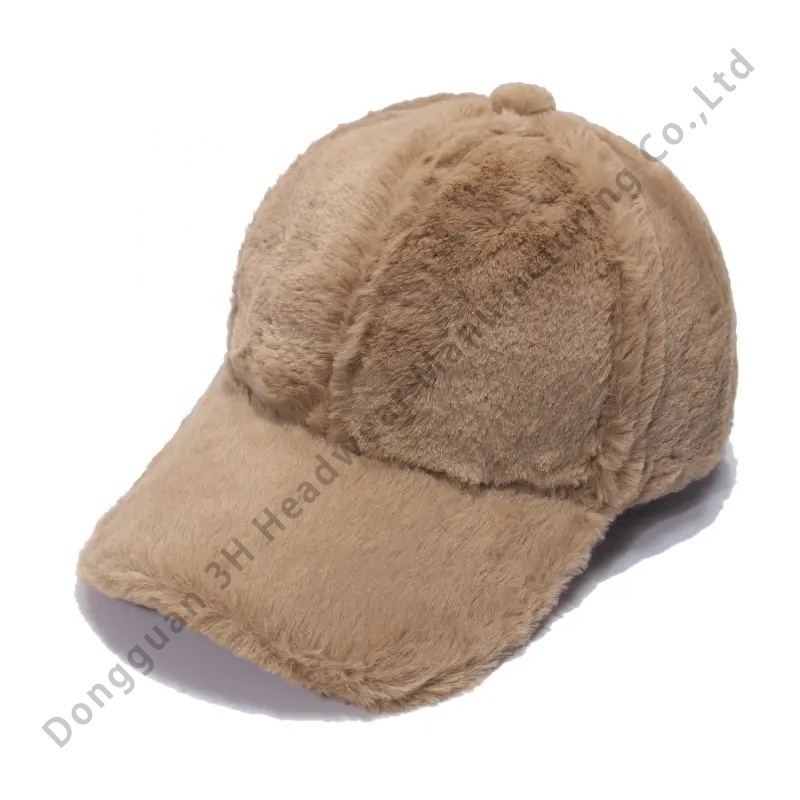 Wholesale Adjustable 6 Panel Sports Winter Hats Custom Logo Faux Fur Baseball Caps