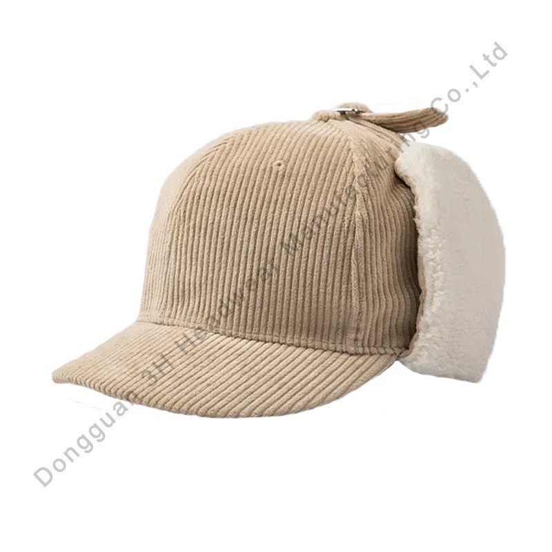 Wholesale Outdoor 6 Panel Plain Warm Winter Hats Custom Wool Baseball Caps with Ear Flaps