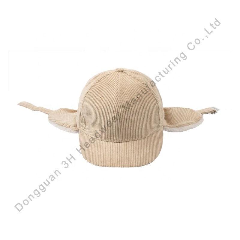 Wholesale Outdoor 6 Panel Plain Warm Winter Hats Custom Wool Baseball Caps with Ear Flaps