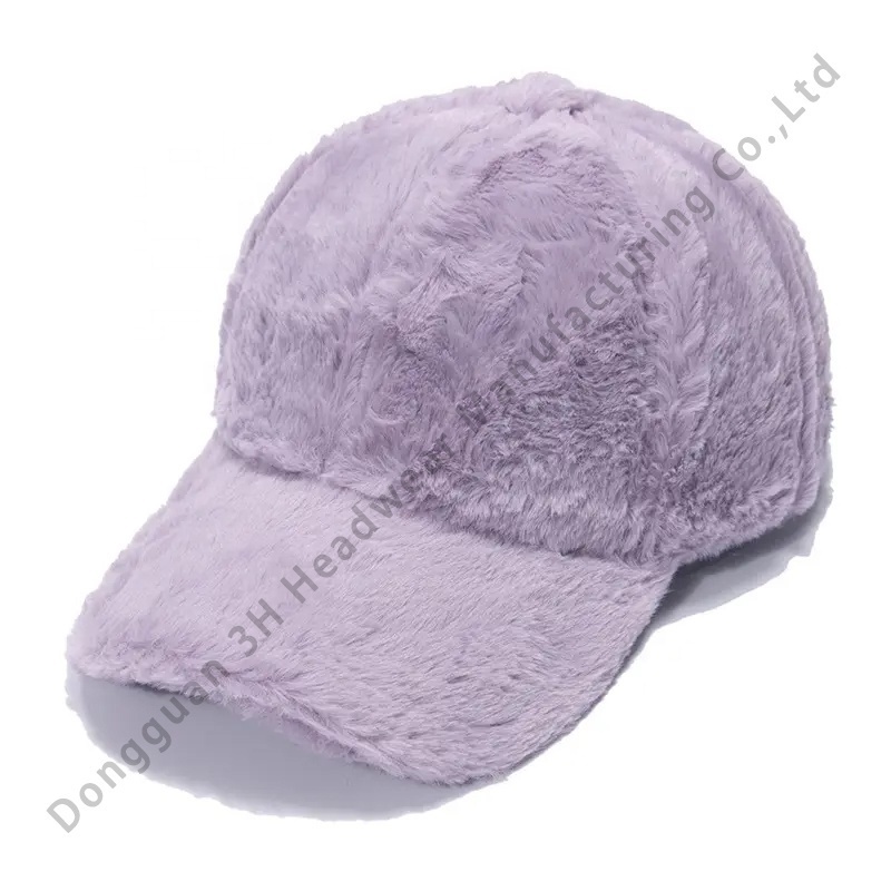 Wholesale Adjustable 6 Panel Sports Winter Hats Custom Logo Faux Fur Baseball Caps