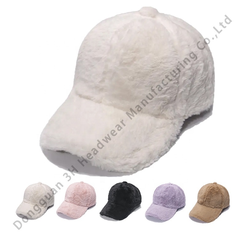 Wholesale Adjustable 6 Panel Sports Winter Hats Custom Logo Faux Fur Baseball Caps