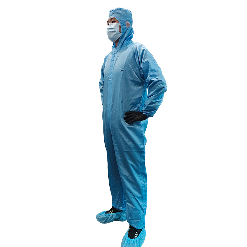 Factory OEM Blue Custom Hood Industrial Working Uniform Workwear Lab Laboratory Antistatic Cleanroom Clothing