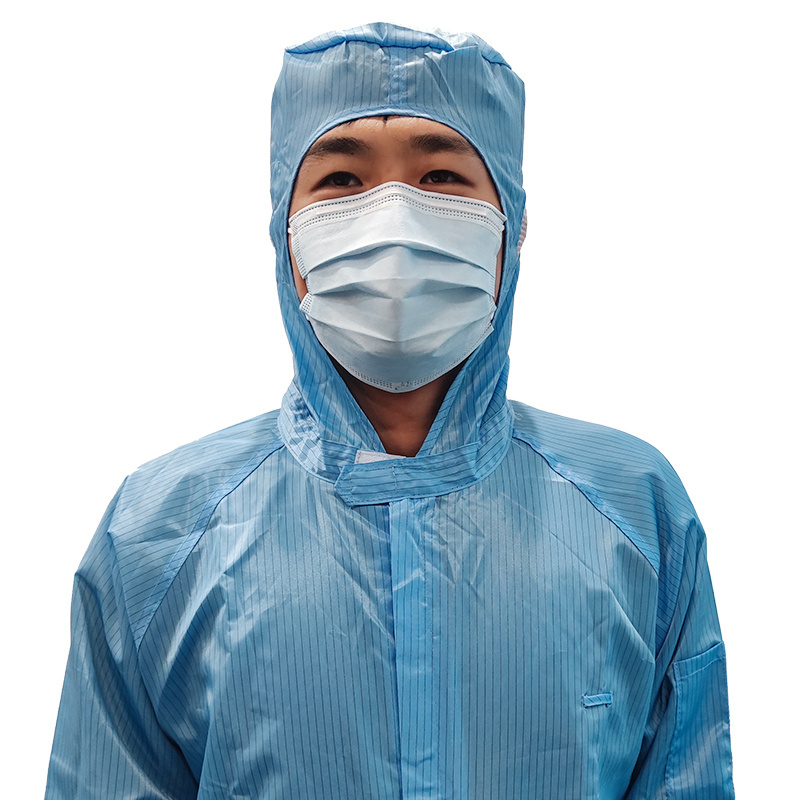 Factory OEM Blue Custom Hood Industrial Working Uniform Workwear Lab Laboratory Antistatic Cleanroom Clothing