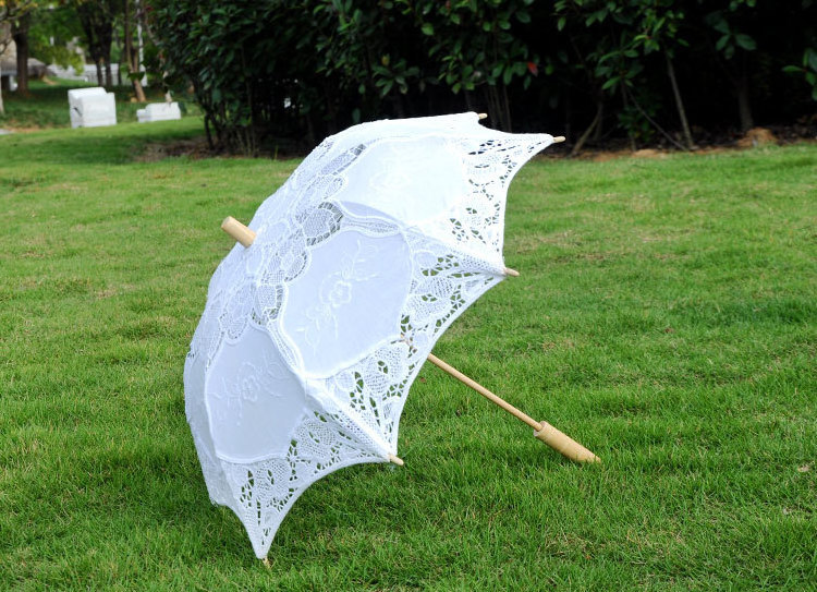 Large Handmade Artificial White Umbrella Vintage Lace Manual Opening  Umbrella Black Bride Parasol For Wedding Sun Umbrella