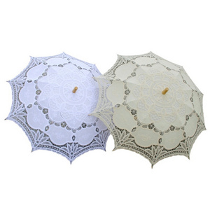 Handmade Artificial White Umbrella Vintage Victorian Lace Manual Opening Wedding Umbrella Bride Parasol For Wedding Sun Umbrella