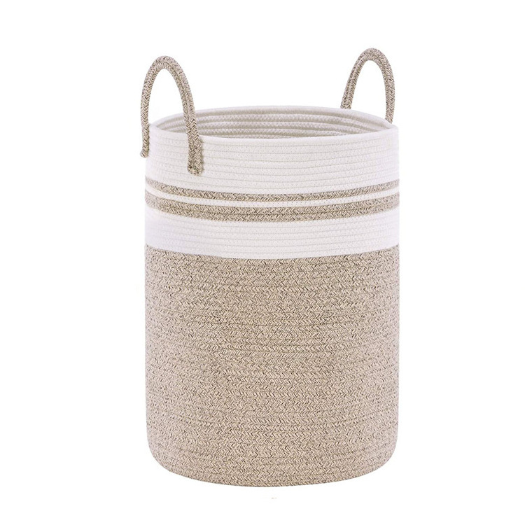 ECO Large Tall Cotton Woven Rope Laundry Basket Hamper With Handles Home Storage Diaper Caddy Organizer For Baby Items