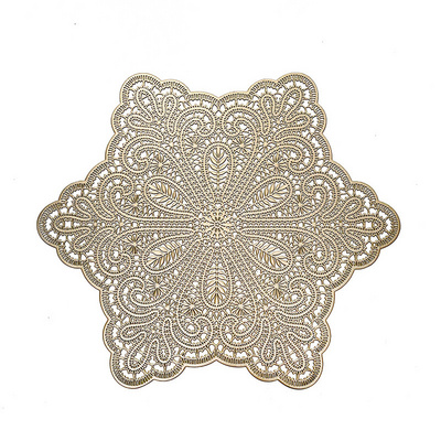 Wholesale PVC Gold  Flower Star Shape Black Placemat Wedding Reusable Placemats For Restaurant