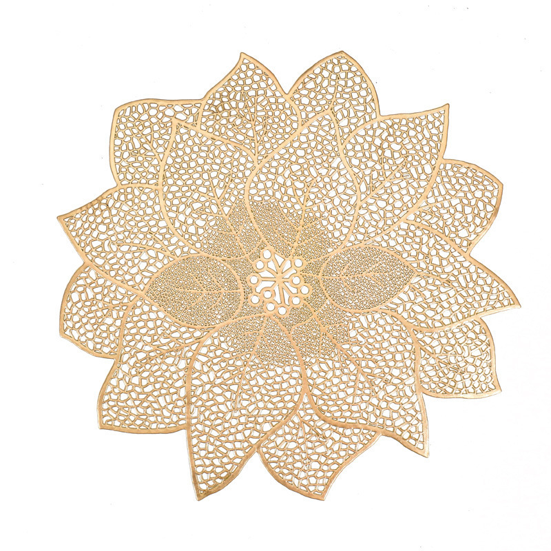 News Flower Gold And Silver Hollow Leaf Decorative Round PVC Table Mat Placemat For Wedding Dining