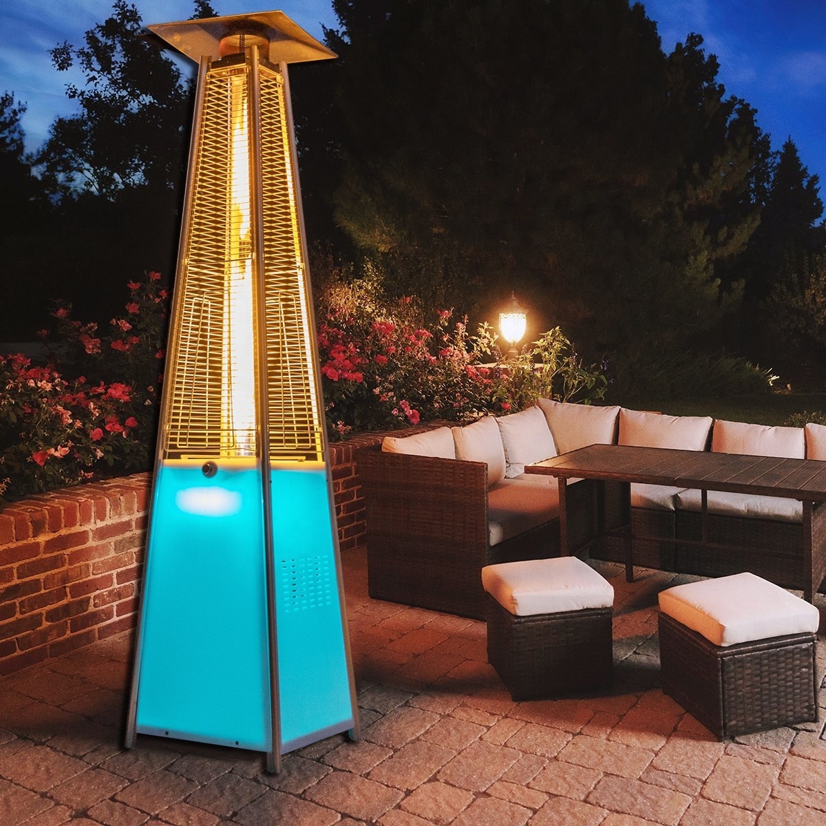 Garden Pyramid Real Flame Glass Tube Anti-tilting Gas Patio Heater With Led Light