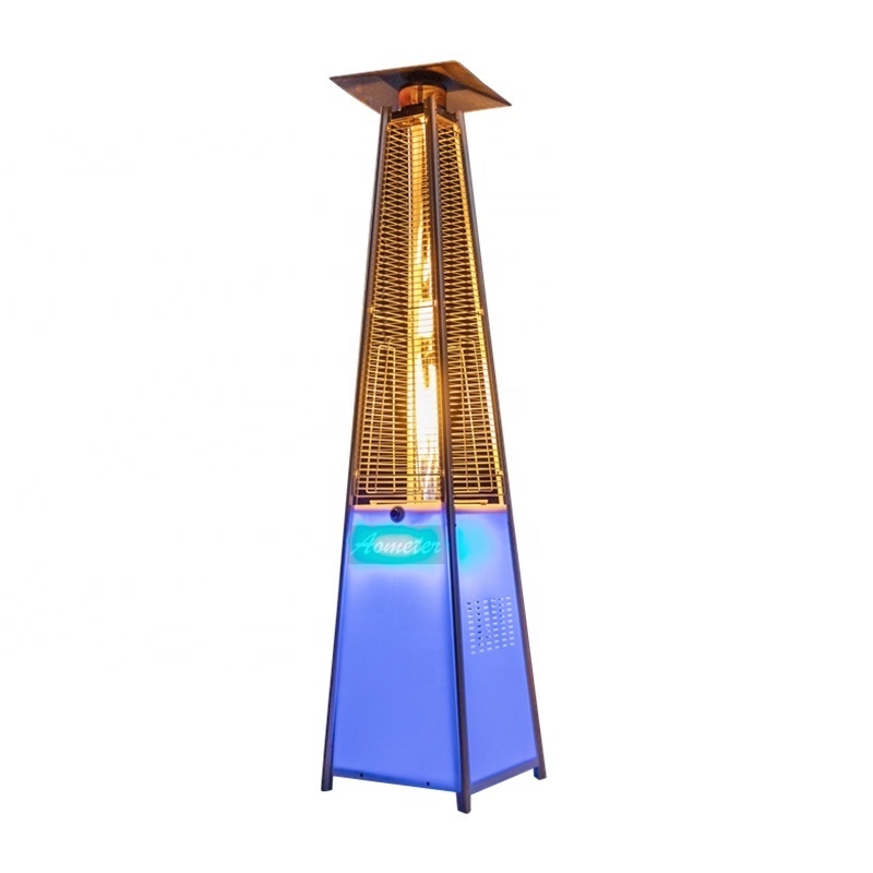 Outside Freestanding Quadrilateral Pyramid Led Glass Tube Outdoor Propane Gas Patio Heater