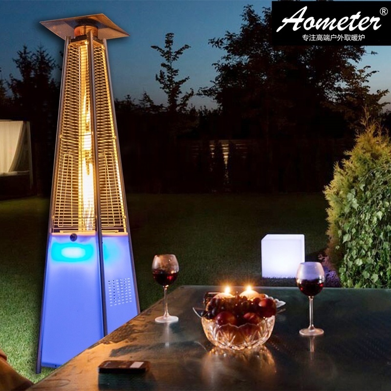 Outside Freestanding Quadrilateral Pyramid Led Glass Tube Outdoor Propane Gas Patio Heater