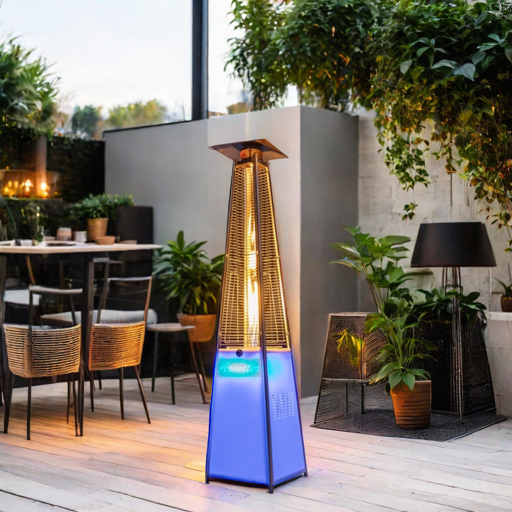 Outside Freestanding Quadrilateral Pyramid Led Glass Tube Outdoor Propane Gas Patio Heater