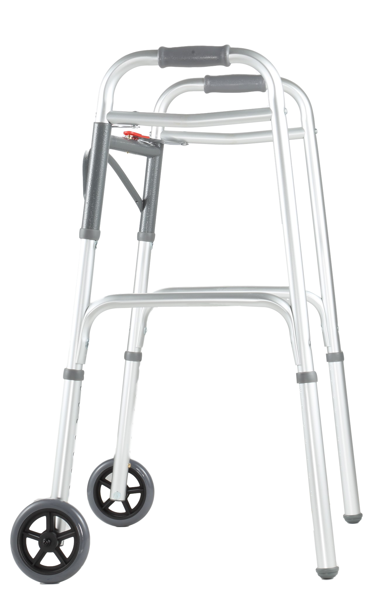 Aluminum light weight height adjustable two button folding walker