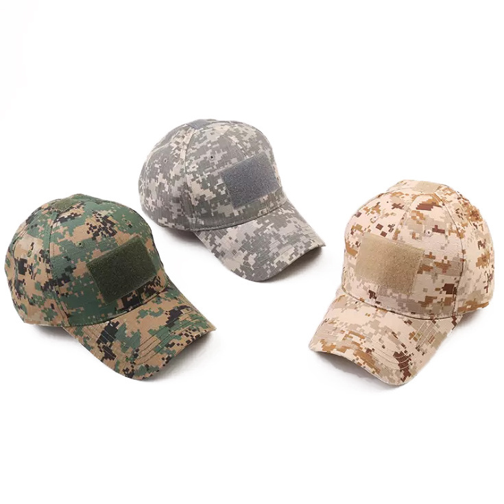 Wholesale Outdoor 6 panel Structured Design Hook and Loop Patch Camouflage Camo cap Hat