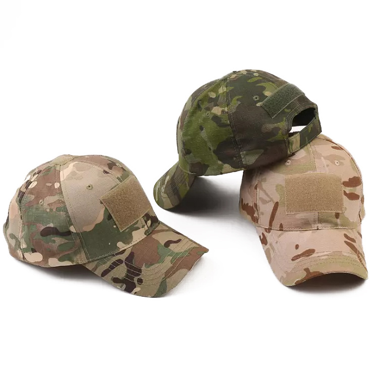 Wholesale Outdoor 6 panel Structured Design Hook and Loop Patch Camouflage Camo cap Hat