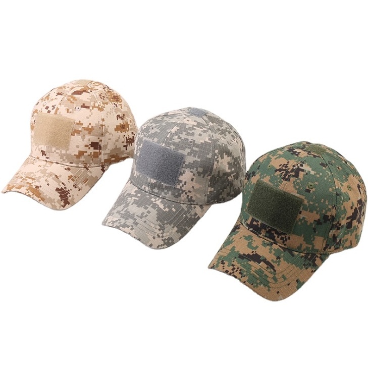 Wholesale Outdoor 6 panel Structured Design Hook and Loop Patch Camouflage Camo cap Hat