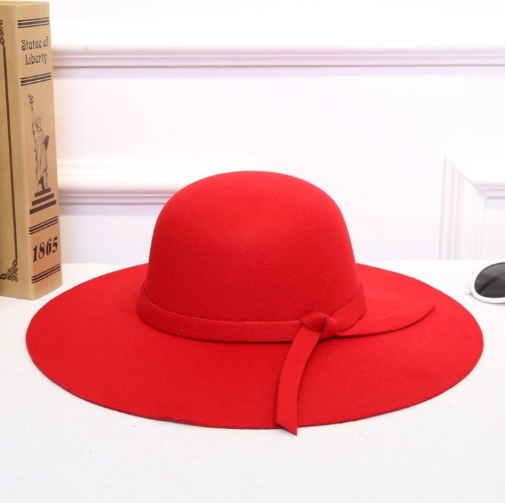 Winter Red Wide Brim Women High Quality Felt Fedora Hat