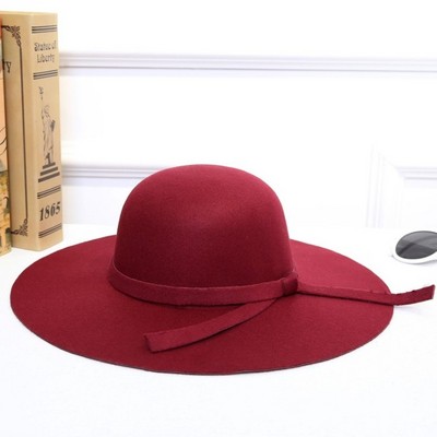 Winter Red Wide Brim Women High Quality Felt Fedora Hat