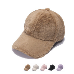 Wholesale Winter warm polyester faux fur baseball cap customize hats caps