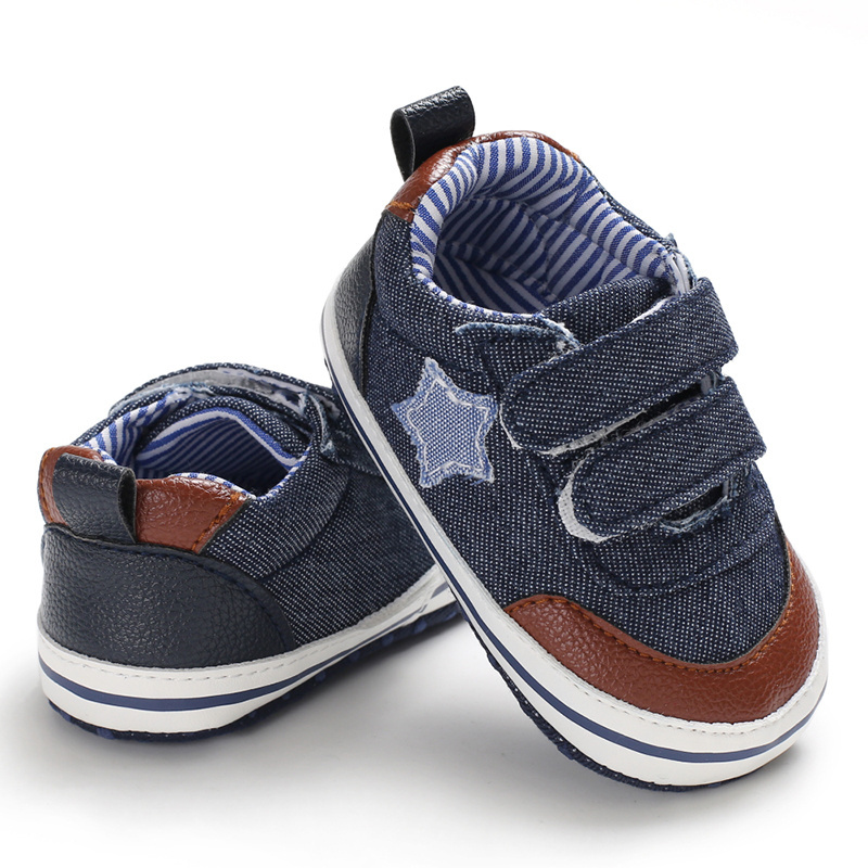 Hook&loop denim anti-slip soft sole sports shoes baby wholesale baby boy shoes