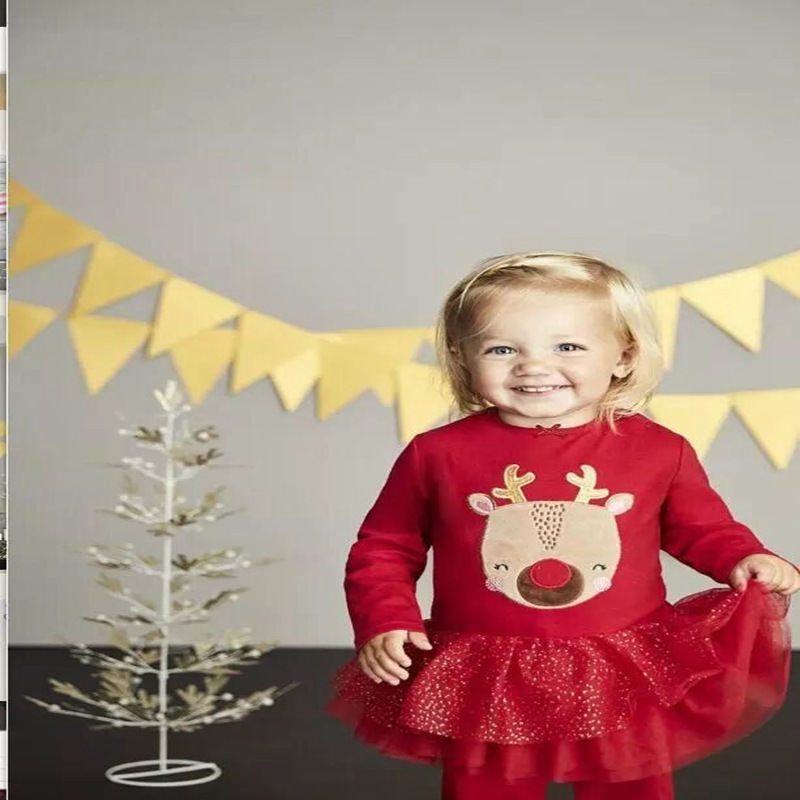 Wholesale autumn winter children's Christmas party dresses clothing kids deer tulle tutu red skirt clothes baby girls dress