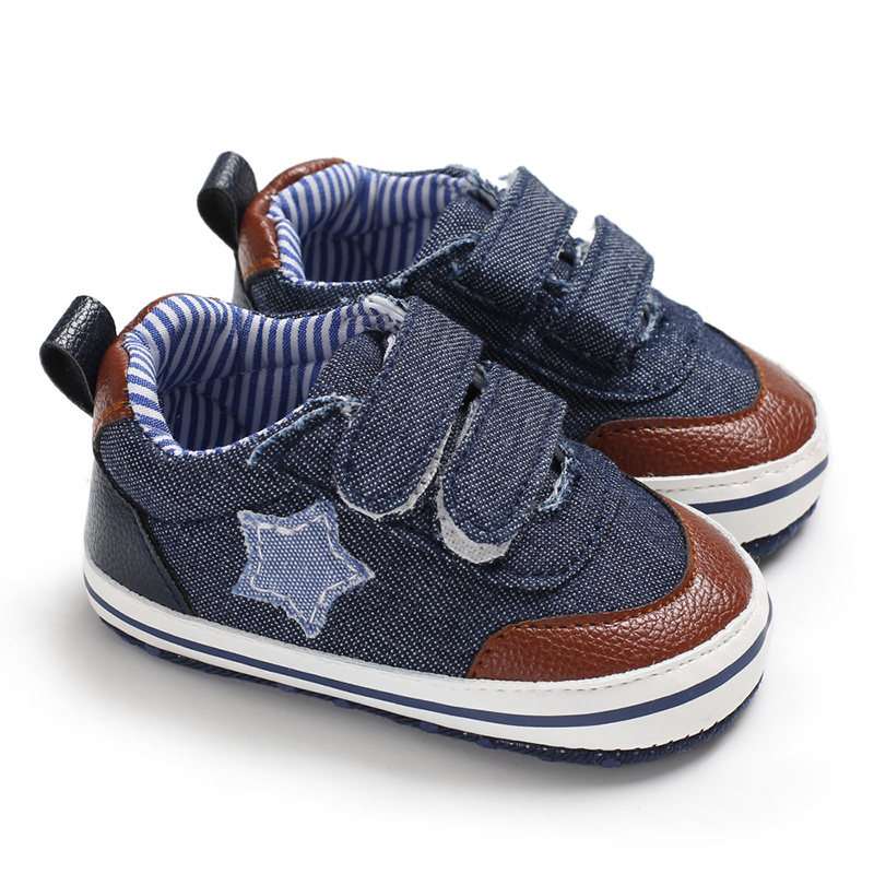 Hook&loop denim anti-slip soft sole sports shoes baby wholesale baby boy shoes