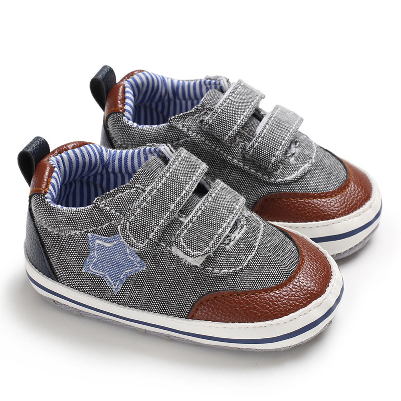 Hook&loop denim anti-slip soft sole sports shoes baby wholesale baby boy shoes