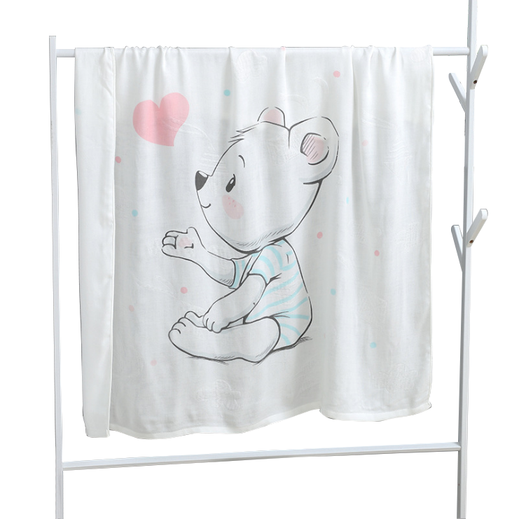 Cartoon printed double layer organic bamboo baby swaddle wrap kids baby blanket