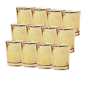 Wedding Centerpieces Round Gold Votive Candles container Set of 12 Speckled Mercury Tea Light Glass Candle Holder Bulk