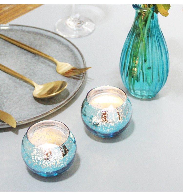 Home Decor Modern Design Blue Mercury Bulk Clear Votive Candle Holders Glass Jars