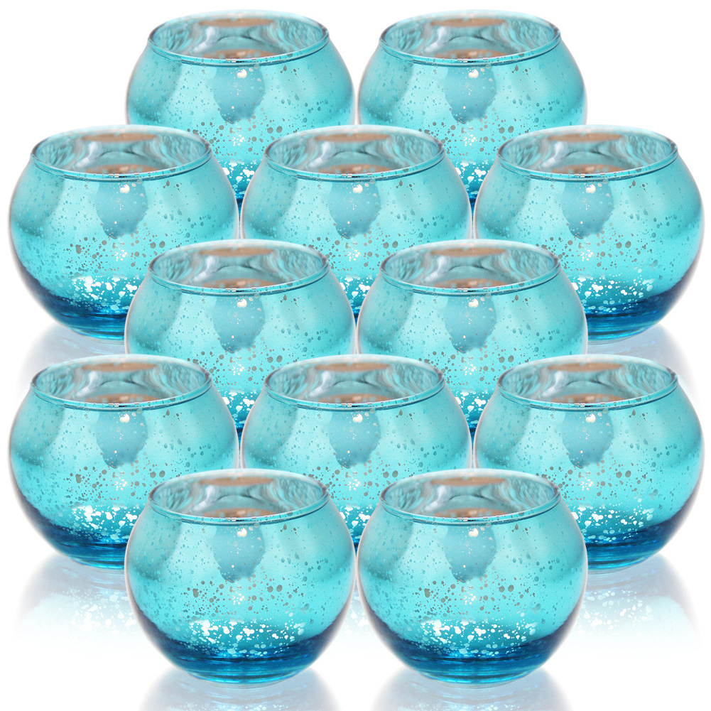 Home Decor Modern Design Blue Mercury Bulk Clear Votive Candle Holders Glass Jars