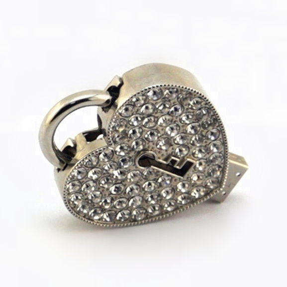 Cute Jewelry love lock usb stick 128GB heart USB flash memory storage for woman gifts