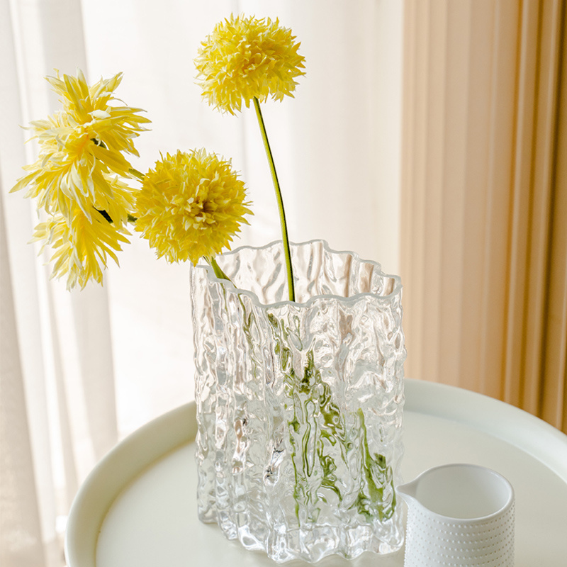 Wholesale Nordic Simple Transparent Glass Vase: Flower Arrangement for Living Room, Flower Shop; Glacier Relief Vase