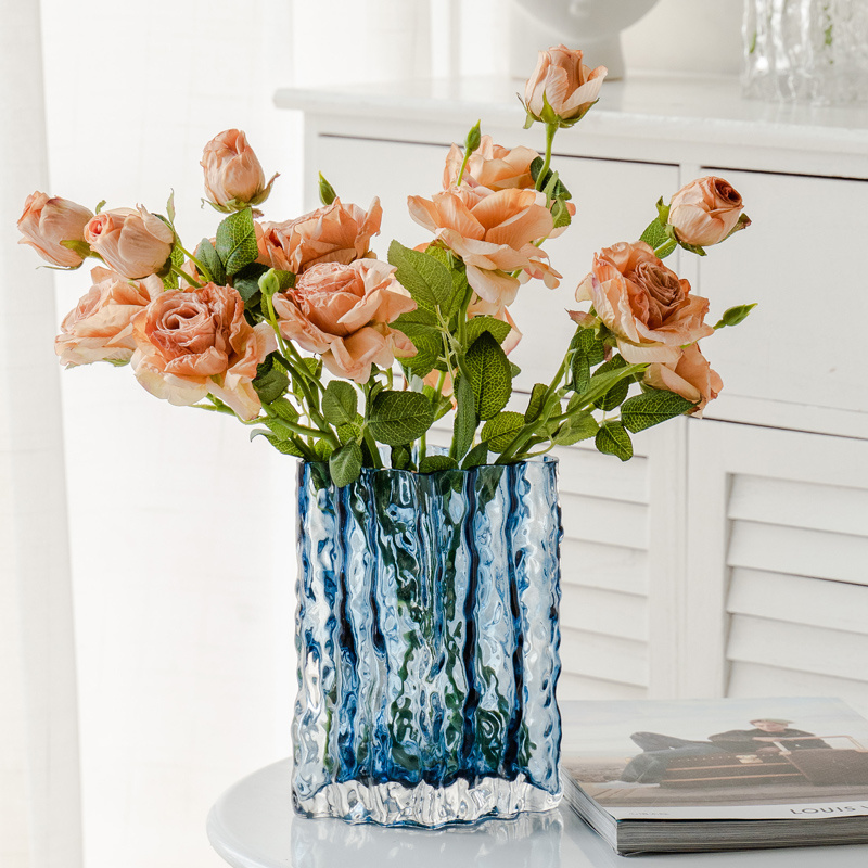 Wholesale Nordic Simple Transparent Glass Vase: Flower Arrangement for Living Room, Flower Shop; Glacier Relief Vase