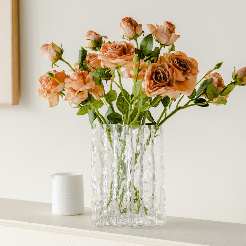 Wholesale Nordic Simple Transparent Glass Vase: Flower Arrangement for Living Room, Flower Shop; Glacier Relief Vase