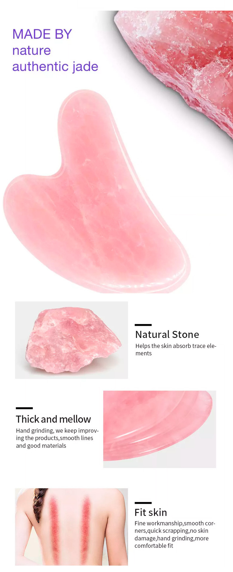 Heart Shaped Gua Sha Guasha Board Rose Quartz Pink Jade Stone Scraping Massage Tool Gua Sha Board