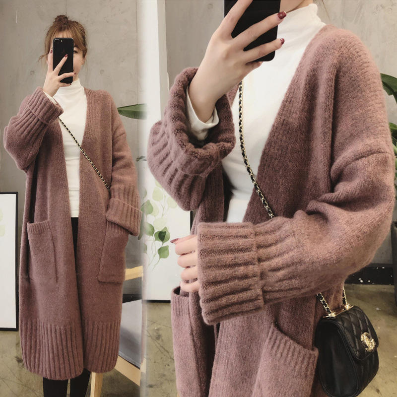 Autumn and Winter New Korean Women's Loose Thickened Knit Cardigan Sweater Coat with Pocket