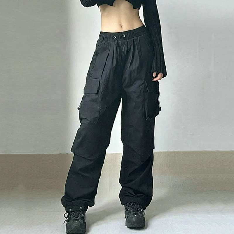 Promotional Fashion Streetwear Loose Gym Parachute Track Cargo Women Pants