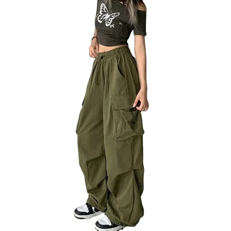 Promotional Fashion Streetwear Loose Gym Parachute Track Cargo Women Pants