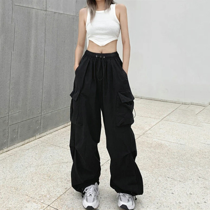 Promotional Fashion Streetwear Loose Gym Parachute Track Cargo Women Pants