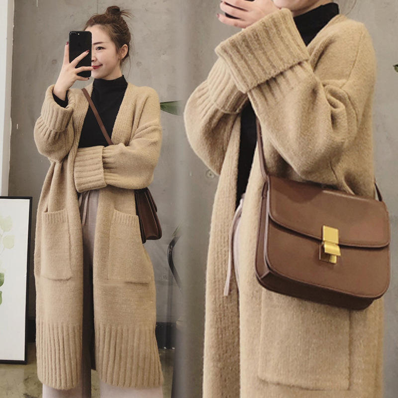 Autumn and Winter New Korean Women's Loose Thickened Knit Cardigan Sweater Coat with Pocket