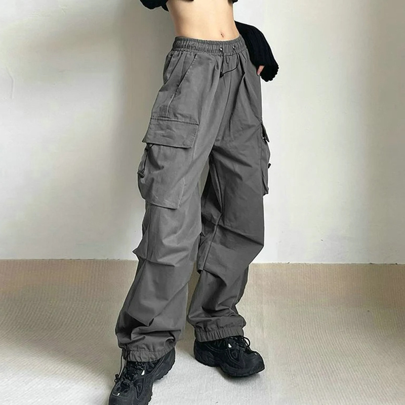 Promotional Fashion Streetwear Loose Gym Parachute Track Cargo Women Pants