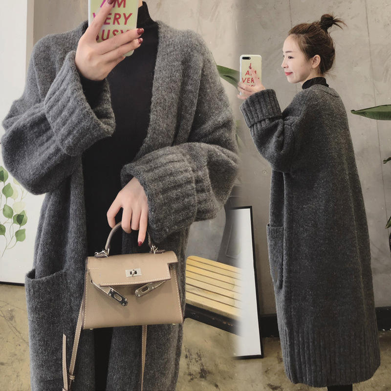 Autumn and Winter New Korean Women's Loose Thickened Knit Cardigan Sweater Coat with Pocket