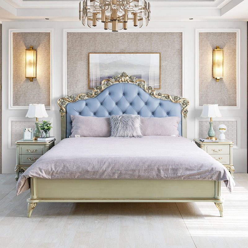 Light luxury European design Bedroom furniture pink velvet fabric wooden headboard queen king size bed with storage