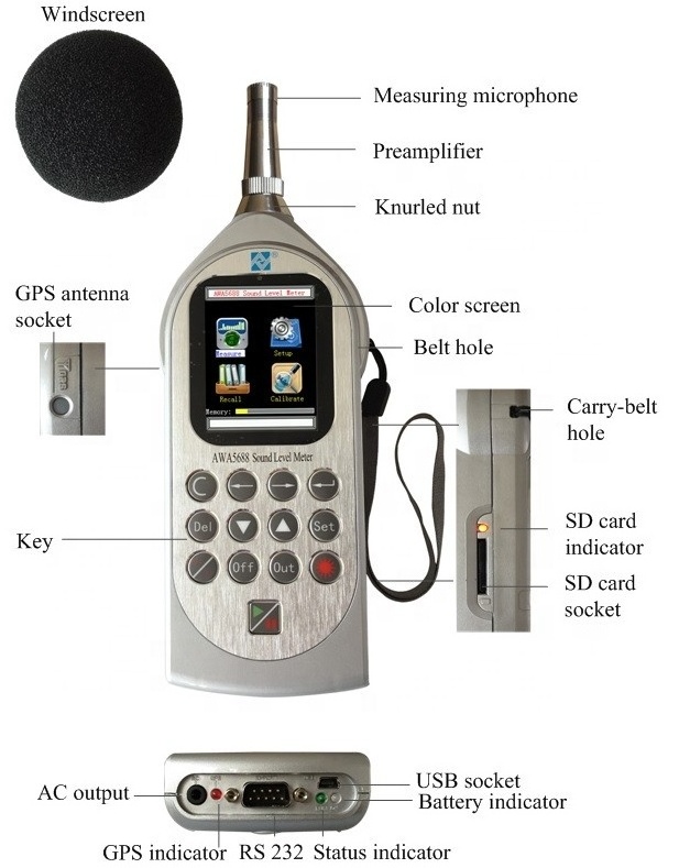 Large Color Screen digital Integrating sound level meter Class 2  AWA5688 Traffic Noise Measurement Range 28-133dB Sound Monitor